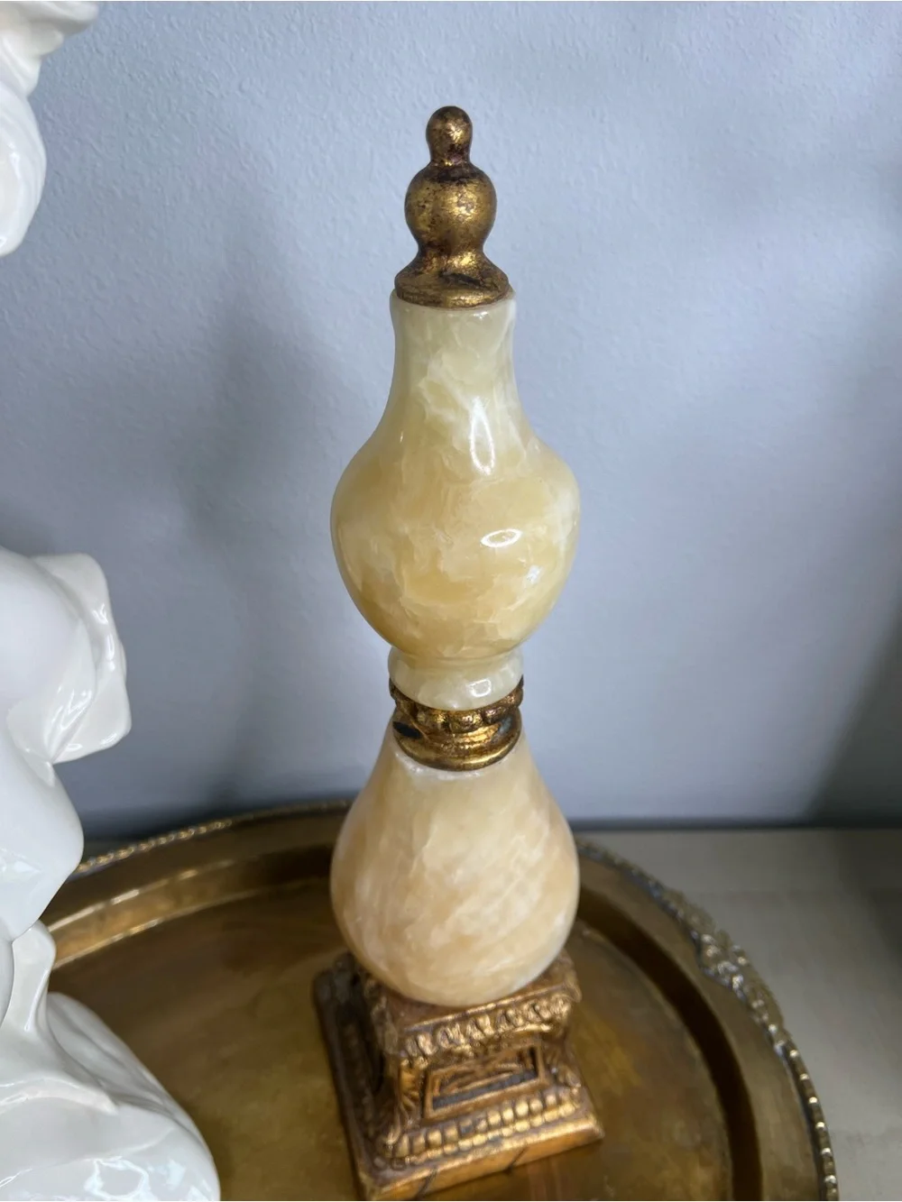 Vintage Decorative Cream and Gold Onyx Finial Accent Heavy  - Home Accents